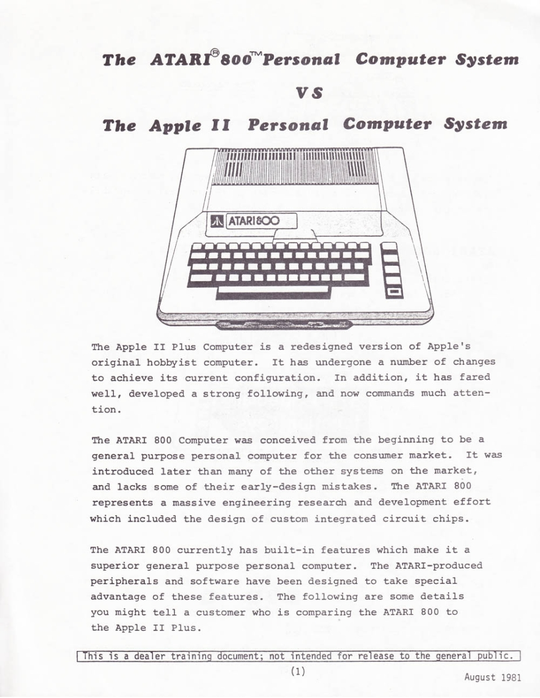 Atari 800 vs Apple II